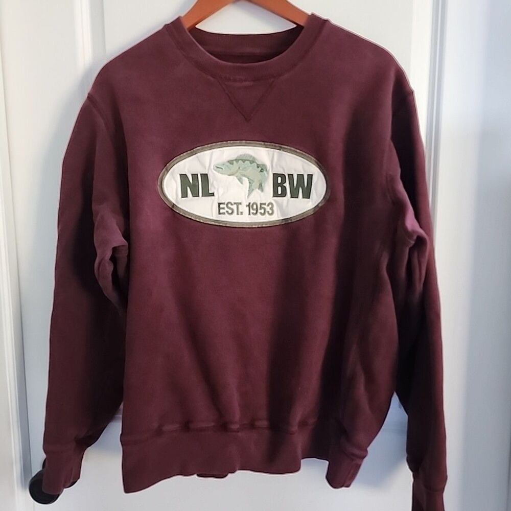 Vintage Lakeshirts Crewneck Sweatshirt Size M Burgandy Bass Fish Embroidered